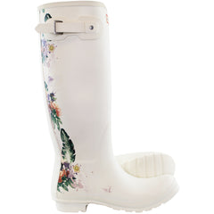 Hunter Tall Botanical Back Womens White Wellington Boots