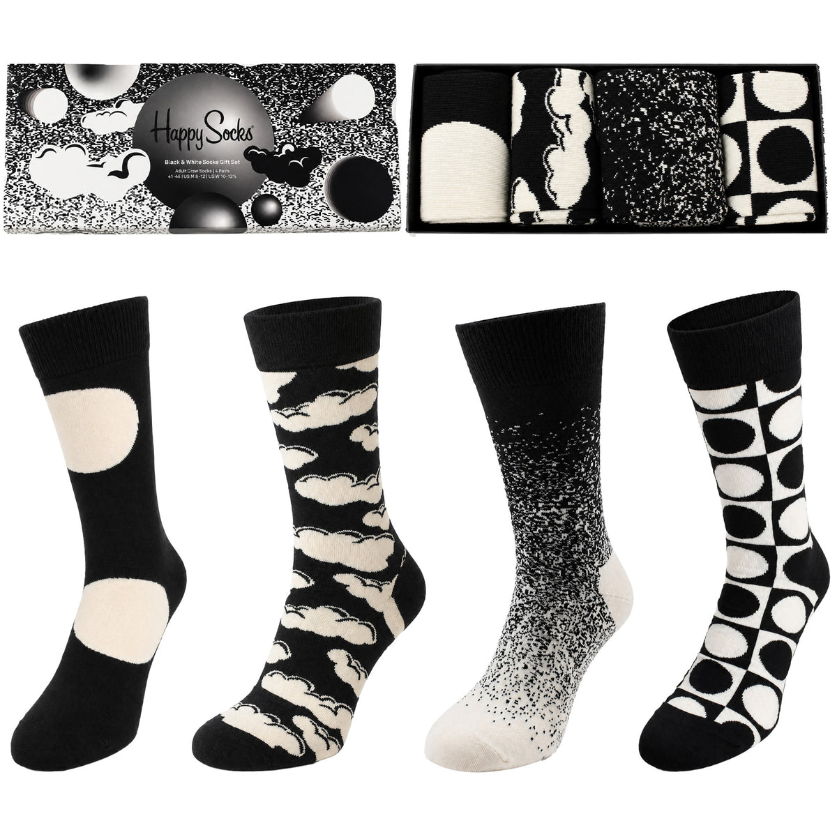 Happy Socks 4-Pack Black & White Gift Set