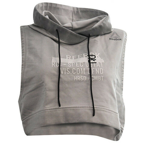 Reebok Combat Glory Sleeveless Grey Training Cropped Hoody - Womens