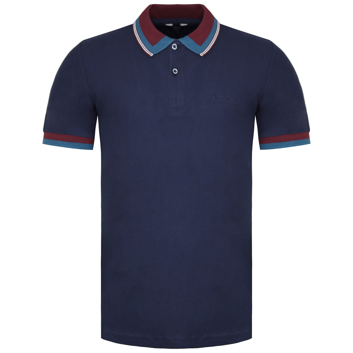 Ben Sherman Stripe Collar Mens Navy Polo Shirt