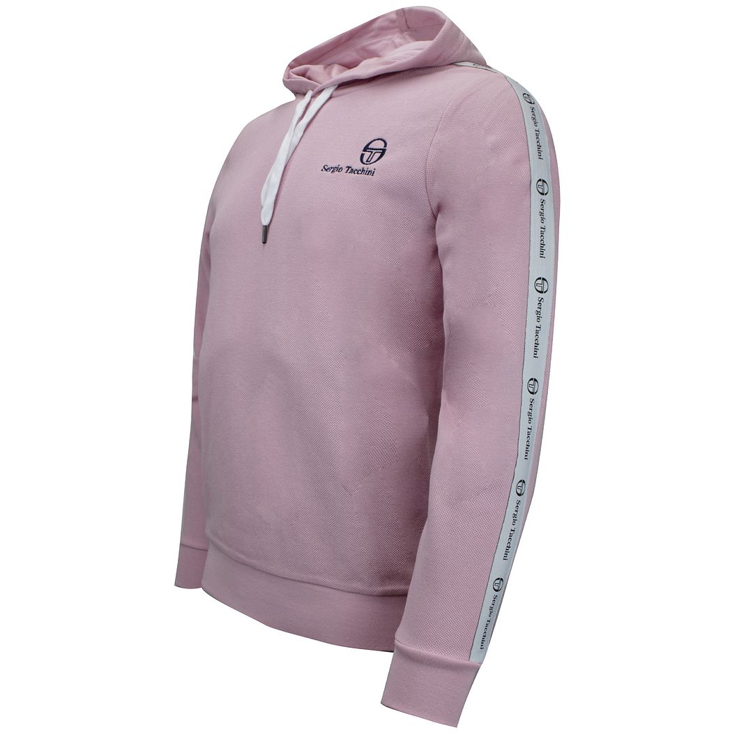 Sergio Tacchini Long Sleeve Light Pink Mens Taped Devok Hoodie