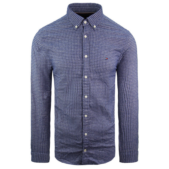 Tommy Hilfiger Regular Fit Long Sleeve Blue Checkered Mens Shirt
