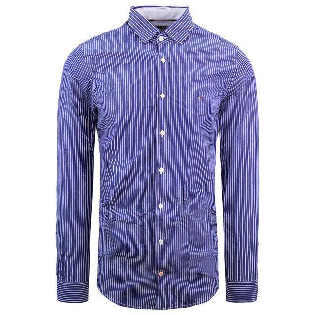 Tommy Hilfiger Slim Fit Striped Shirt Long Sleeve Blue Mens Top