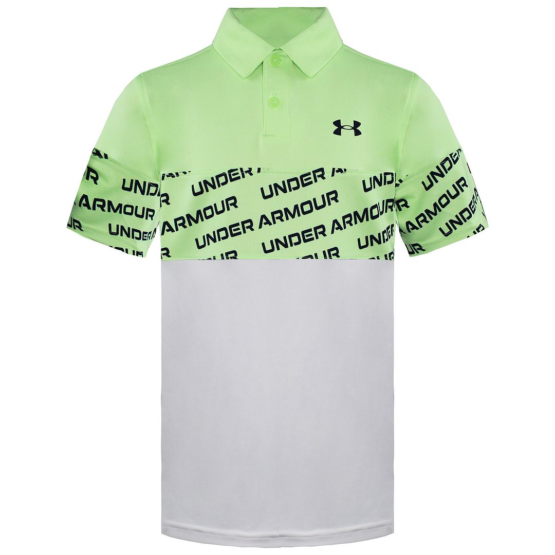 Under Armour Kids White/Green Wordmark Polo Shirt