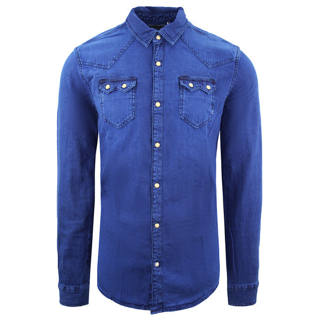 Scotch & Soda Regular Slim Fit Shirt Long Sleeve Blue Mens Top