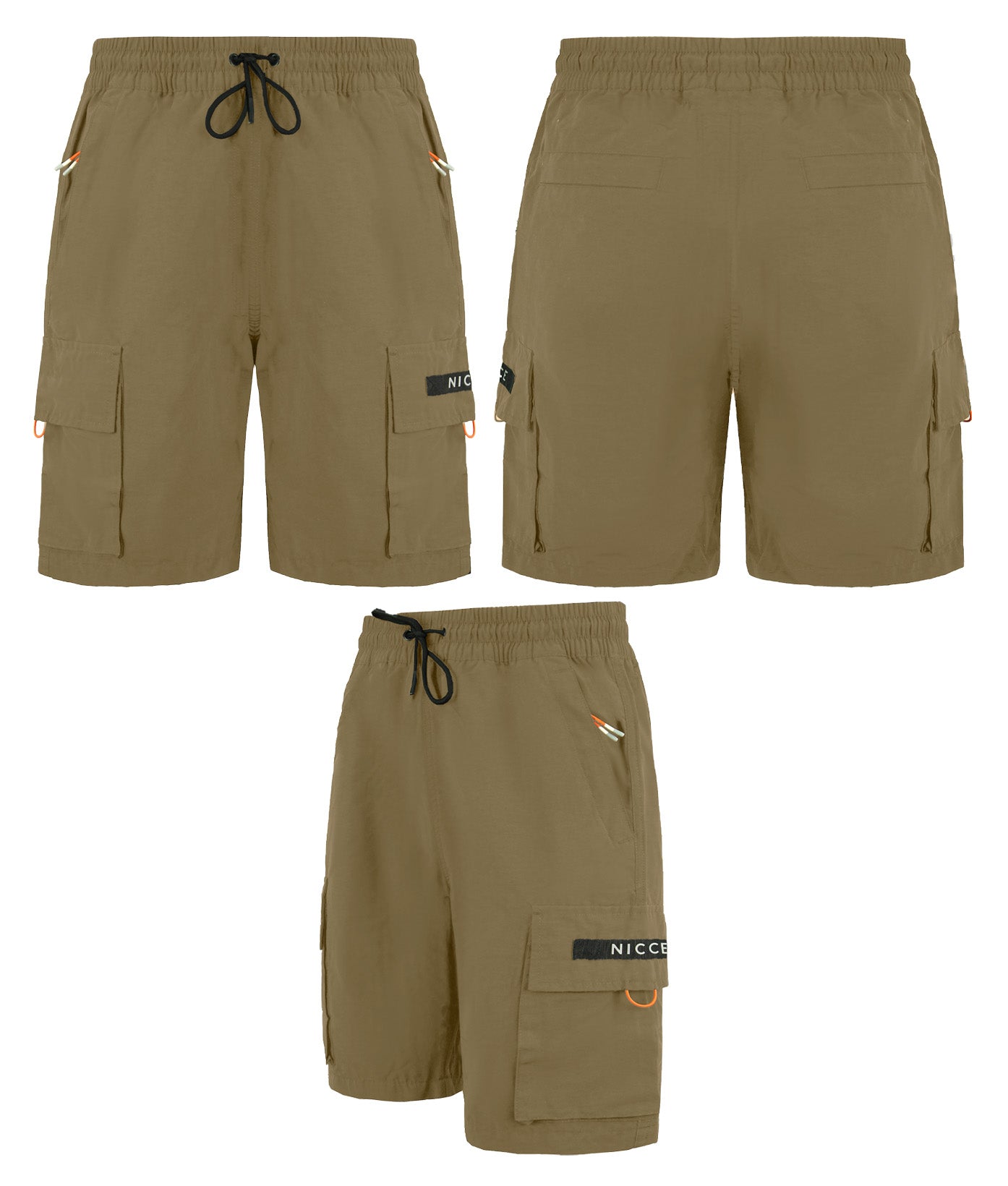 Nicce Reflective Meru Mens Beige Cargo Shorts