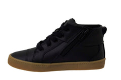 Clarks City Oasis Hi Top K Black Leather Lace Up Trainers - Kids