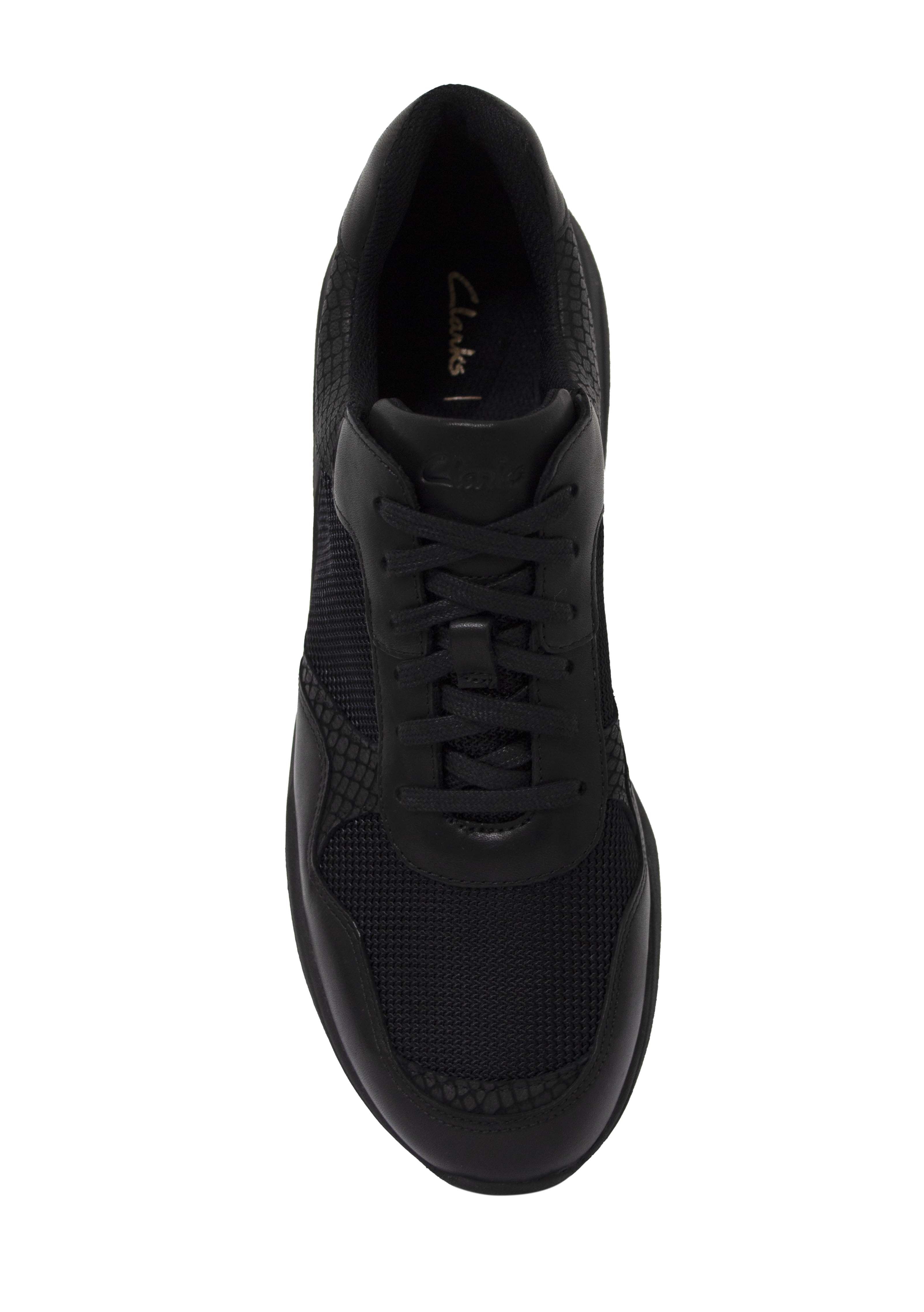 Clarks Sift Lace Black Leather Textile Low Lace Up Trainers - Mens