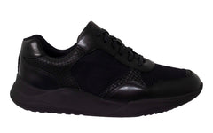 Clarks Sift Lace Black Leather Textile Low Lace Up Trainers - Mens