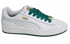 Puma Basket II Womens White Green Leather Lace Up Trainers 348969 02 B6C