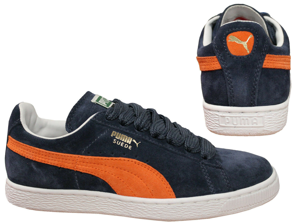 Puma Suede Classic Lace Up Mens Low Top Navy Orange Trainers 350734 51 B2B