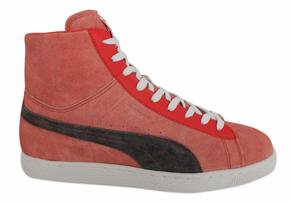 Puma Suede Mid Washed BRTS Unisex Red Trainers