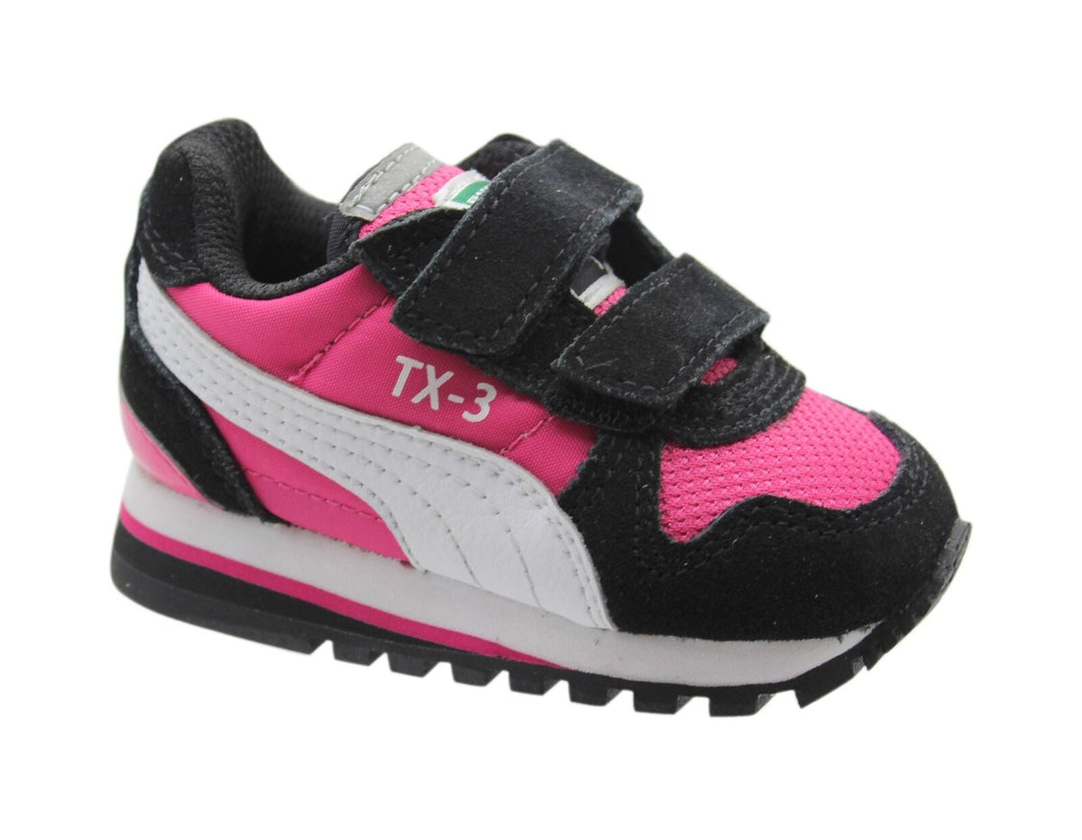 Puma TX 3 V Black Pink Strap Up Kids Toddler Shoes Trainers 357313 01 B25A