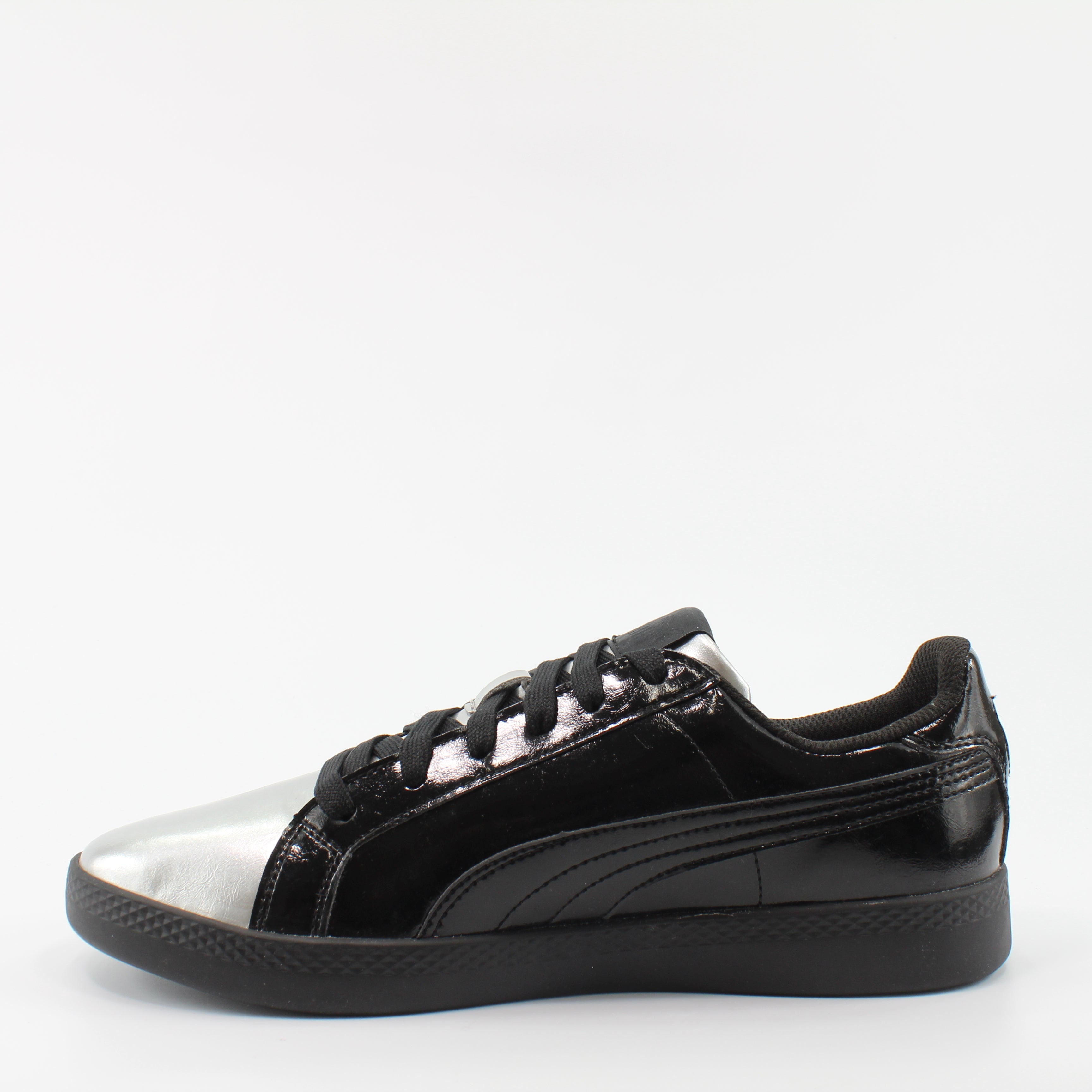 Puma Smash Metallic Black Leather Womens Lace Up Trainers 363611 02