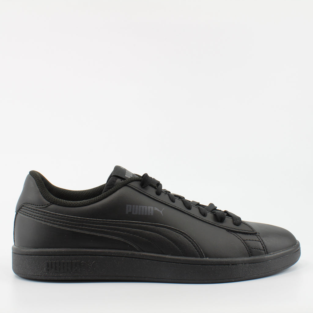 Puma Smash V2 Black Leather Unisex Lace Up Trainers 365215 06