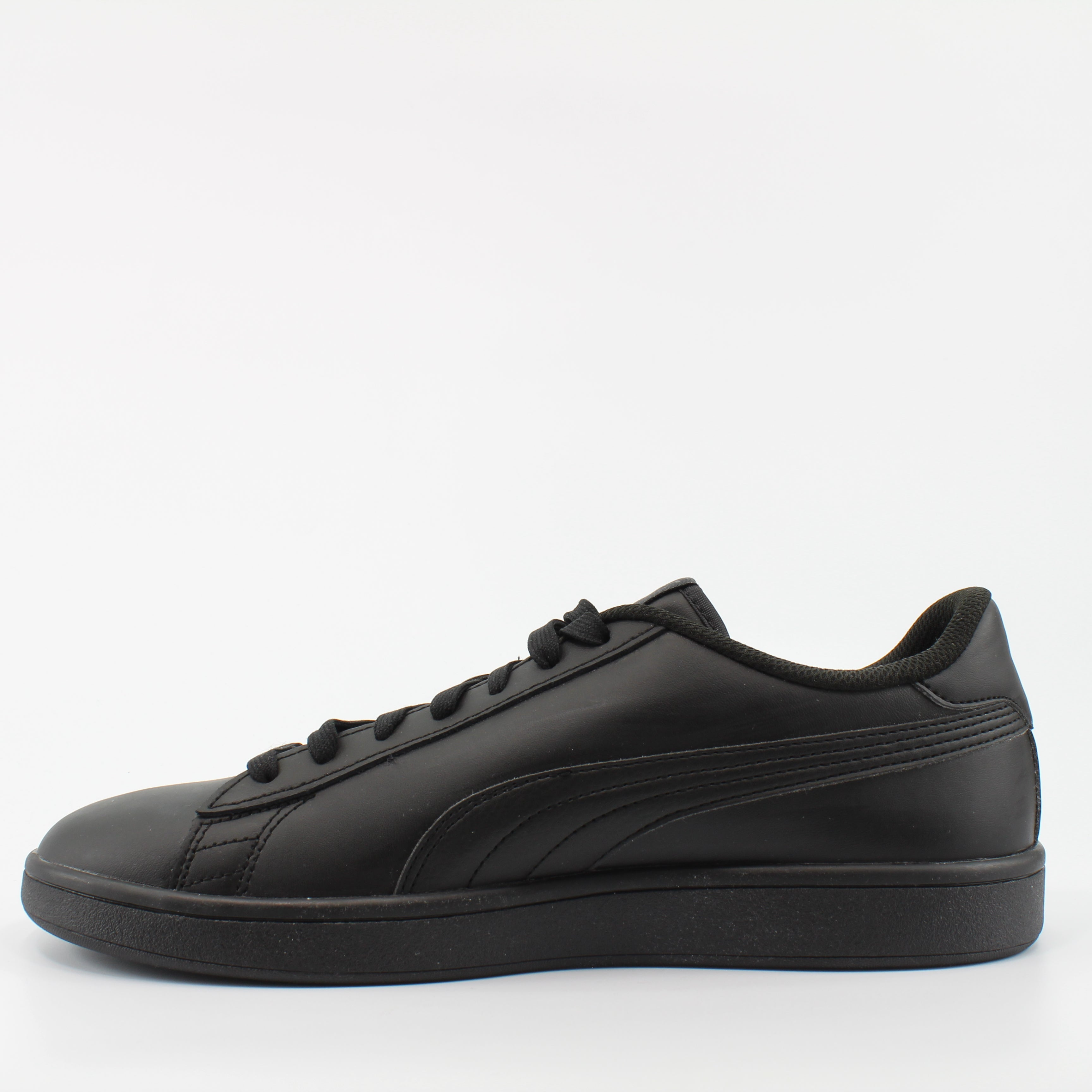 Puma Smash V2 Black Leather Unisex Lace Up Trainers 365215 06