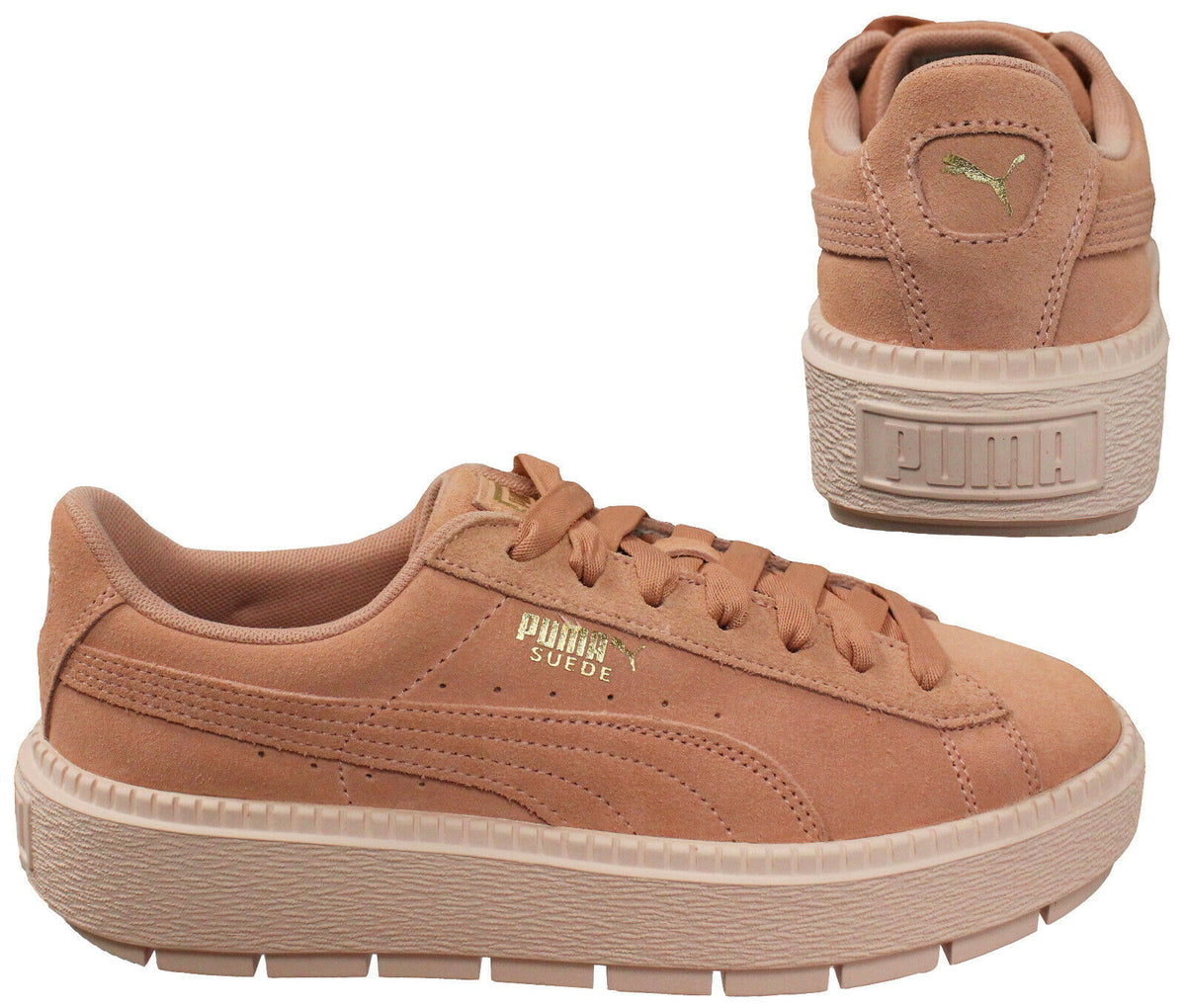 Puma Platform Trace Womens Cleated Lace Up Suede Trainers Peach 365830 05 B77C