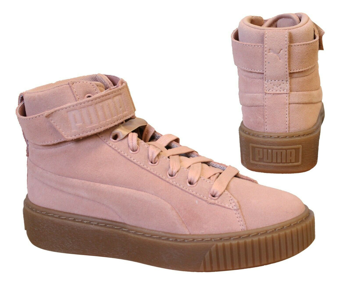 Puma Suede Platform Mid Salmon Leather Lace Up Juniors Trainers 366018 02 B10D