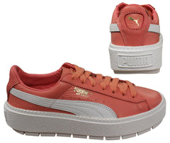 Puma Platform Trace  Womens Cleated Leather Low Top Trainers Pink 366109 03 B77A