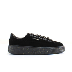 Puma Basket Platform Velvet WTR Black Leather Womens Lace Up Trainers 366241 01