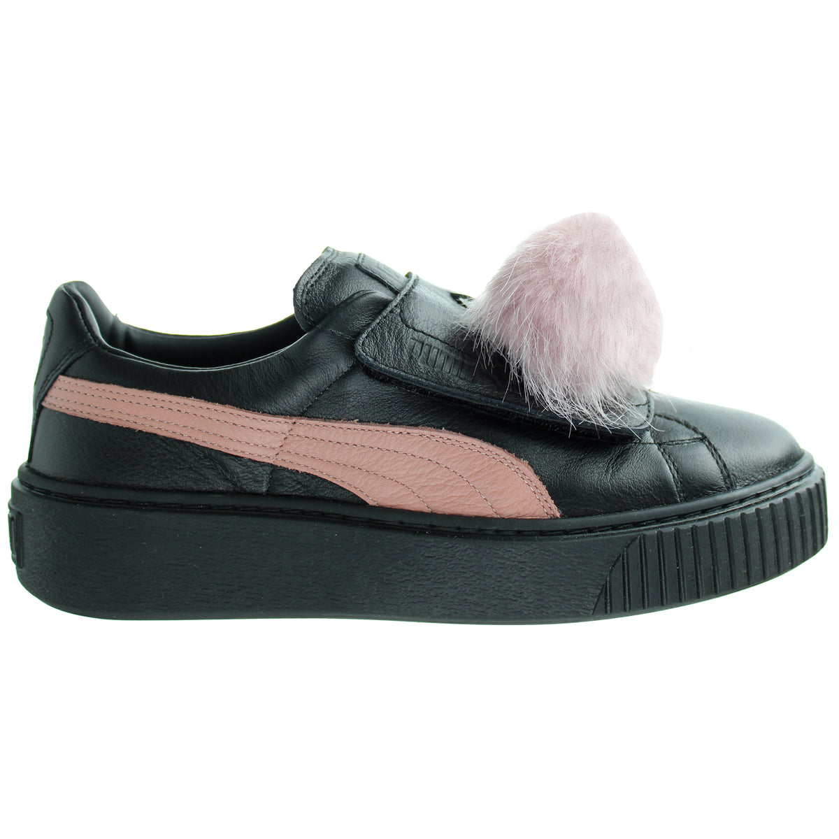 Puma Basket Platform PomPom Womens Black Trainers