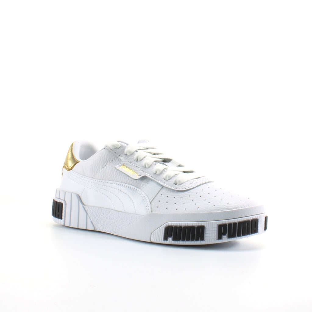 Puma Cali Bold White Leather Womens Lace Up Trainers 371207 01