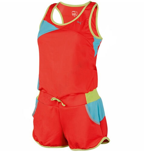 Puma Core One Piece Womens Running Fitness Vest Shorts Orange 509867 02 A8C