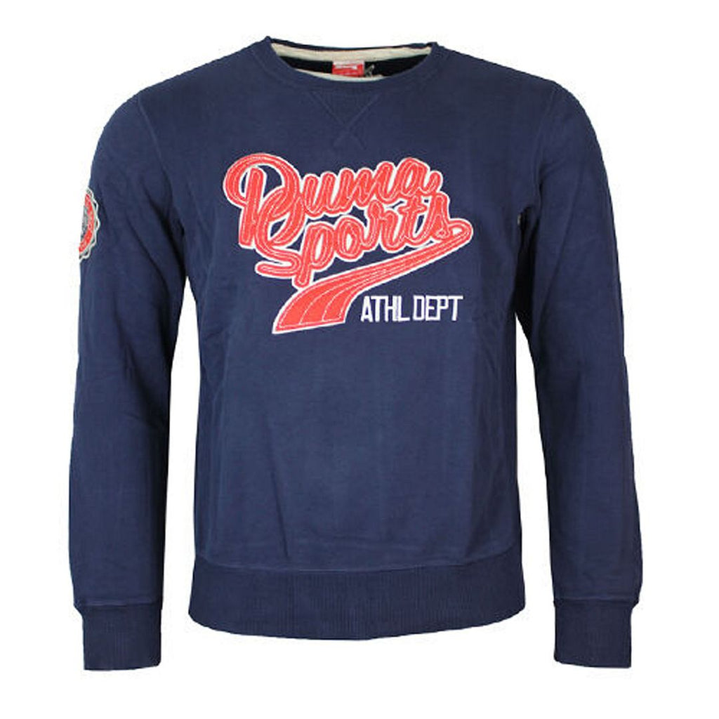 Puma Varsity Graphic Long Sleeve Crew Neck Navy Blue Mens Pullover 568290 NAVY