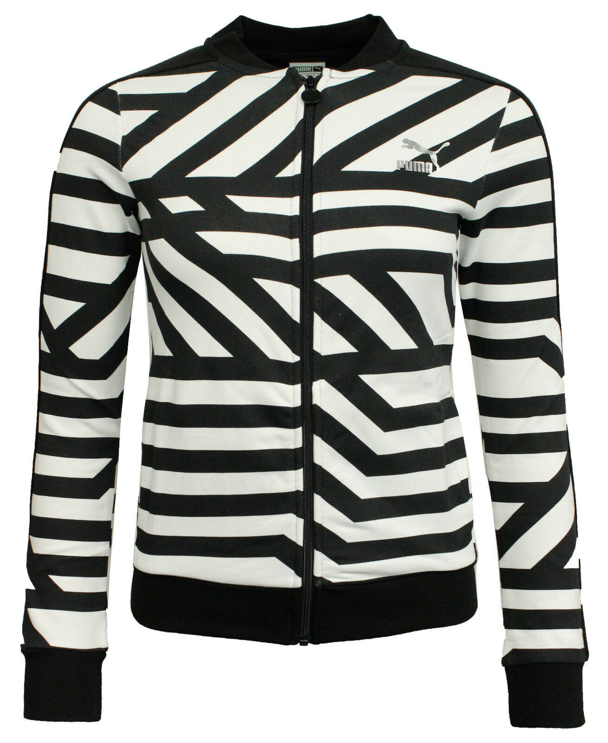 Puma All Over Womens Track Jacket Top Zip Up Zebra Black White 570346 02 DD61