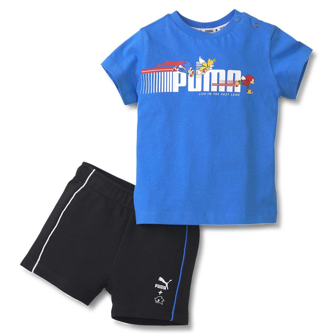 Puma x Sega Short Sleeve T-Shirt Stretch Shorts Blue Black Kids Set