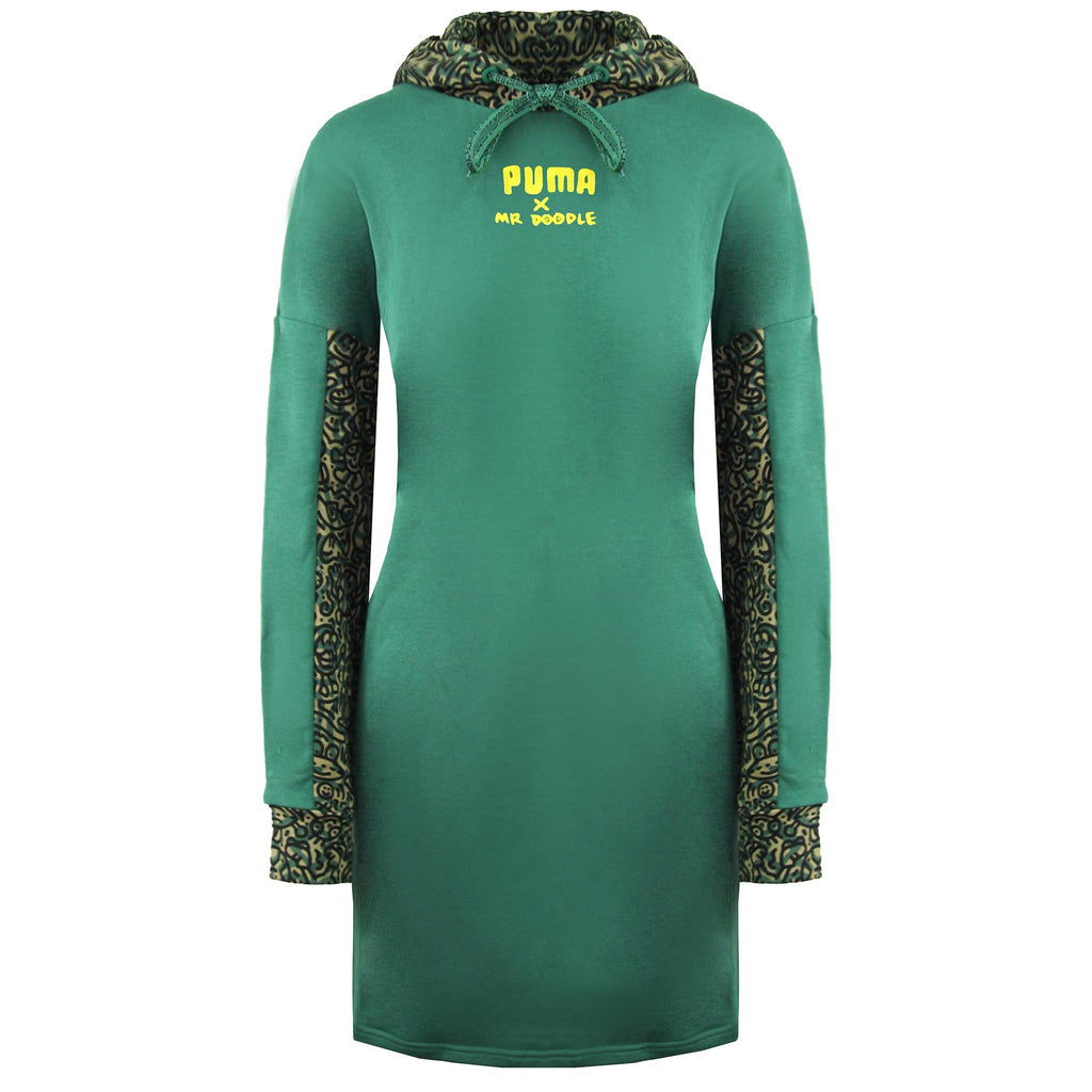 Puma x Mr. Doodle Womens Green Hooded Jumper Dress