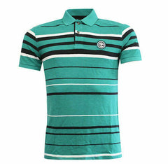 Timberland Logo Short Sleeve Collared Aqua Striped Mens Polo Shirt 6014J 306