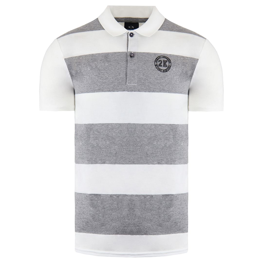 Armani Exchange Stripe Mens Grey/White Polo Shirt