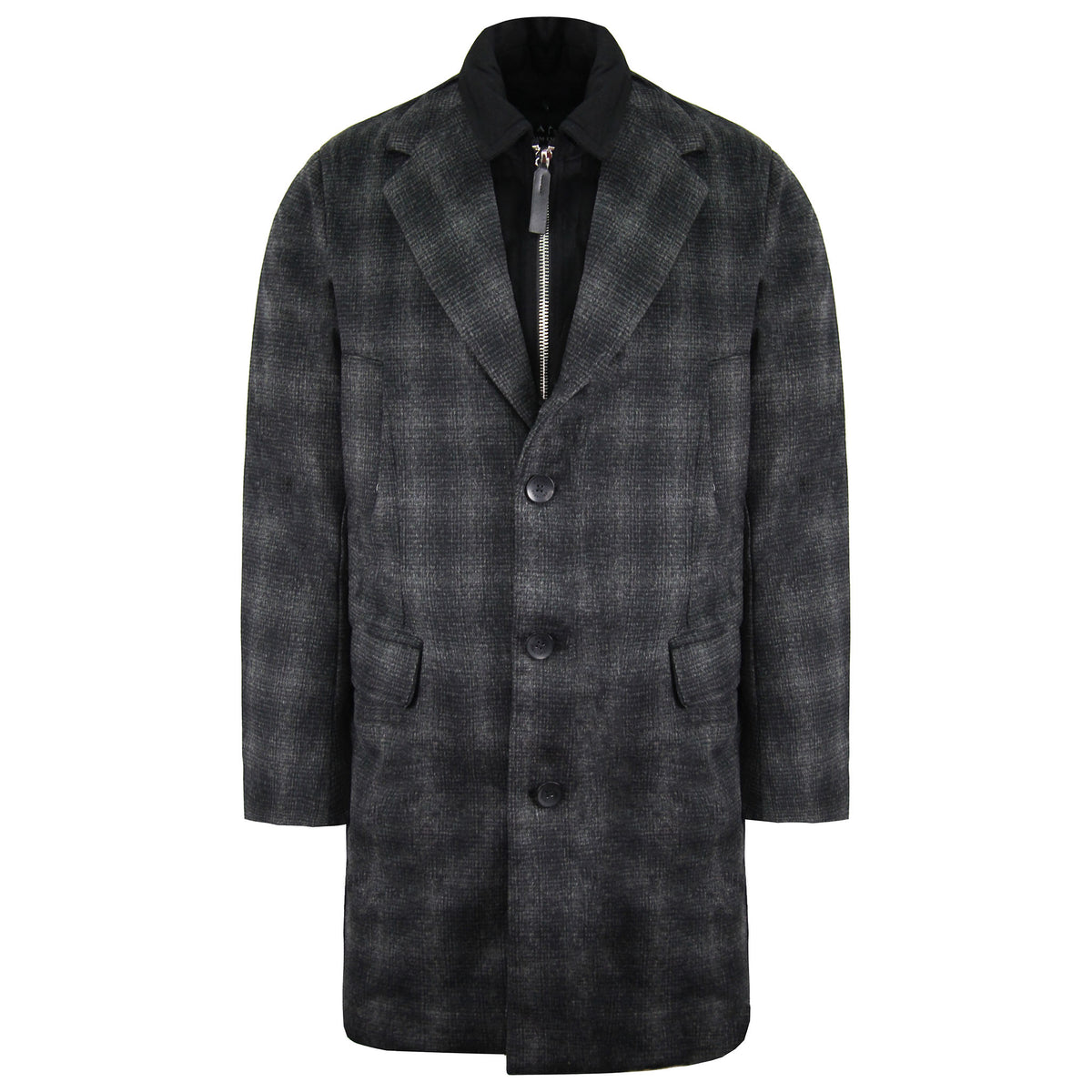 Armani Exchange Mens Black Wool Pea Coat