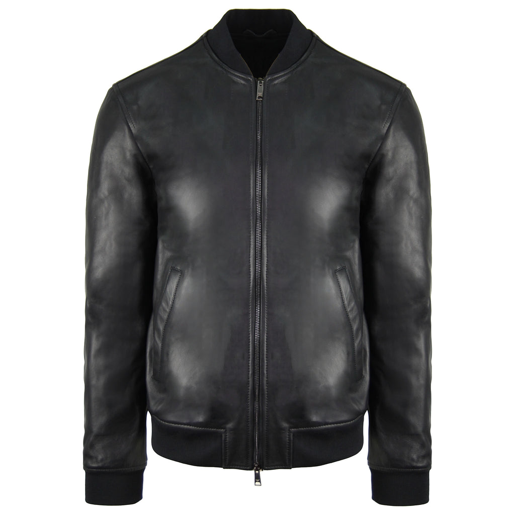 Emporio Armani Leather Mens Black Bomber Jacket