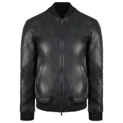 Emporio Armani Leather Mens Black Bomber Jacket