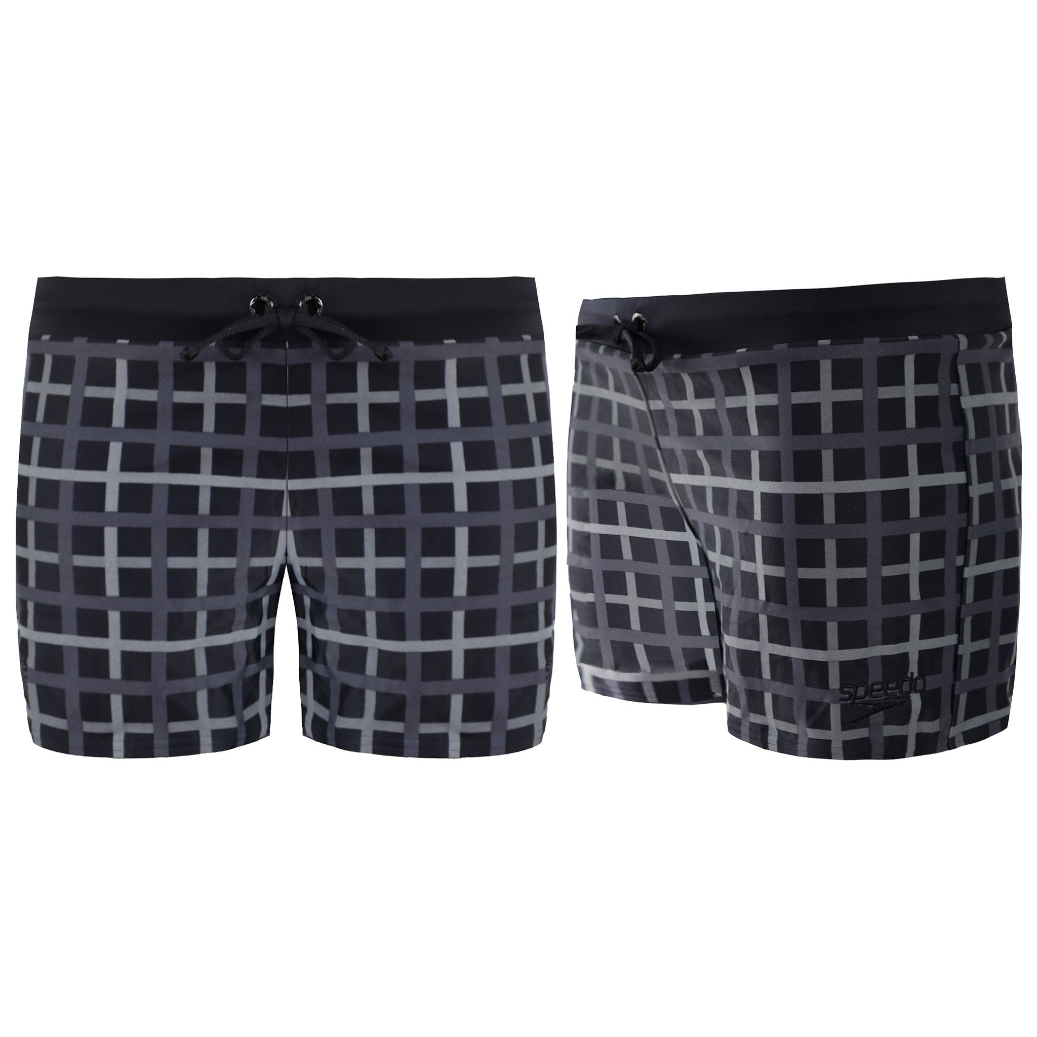 Speedo Stretch Waist Printed Valmilton Mens Black/Grey Swim Shorts