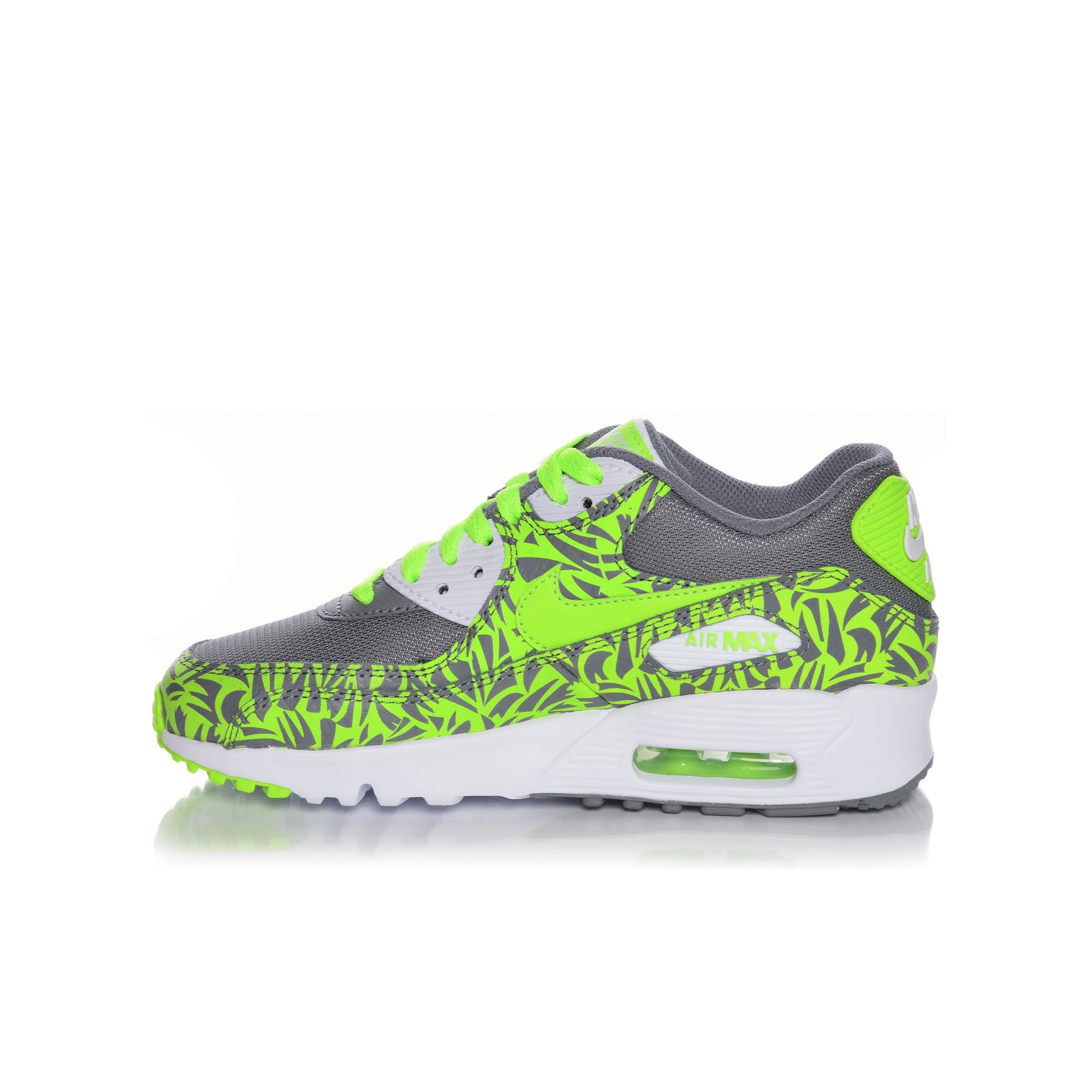 Nike Air Max 90 Print Mesh (GS) Lace Up Green Synthetic Kids Trainers 833486 003