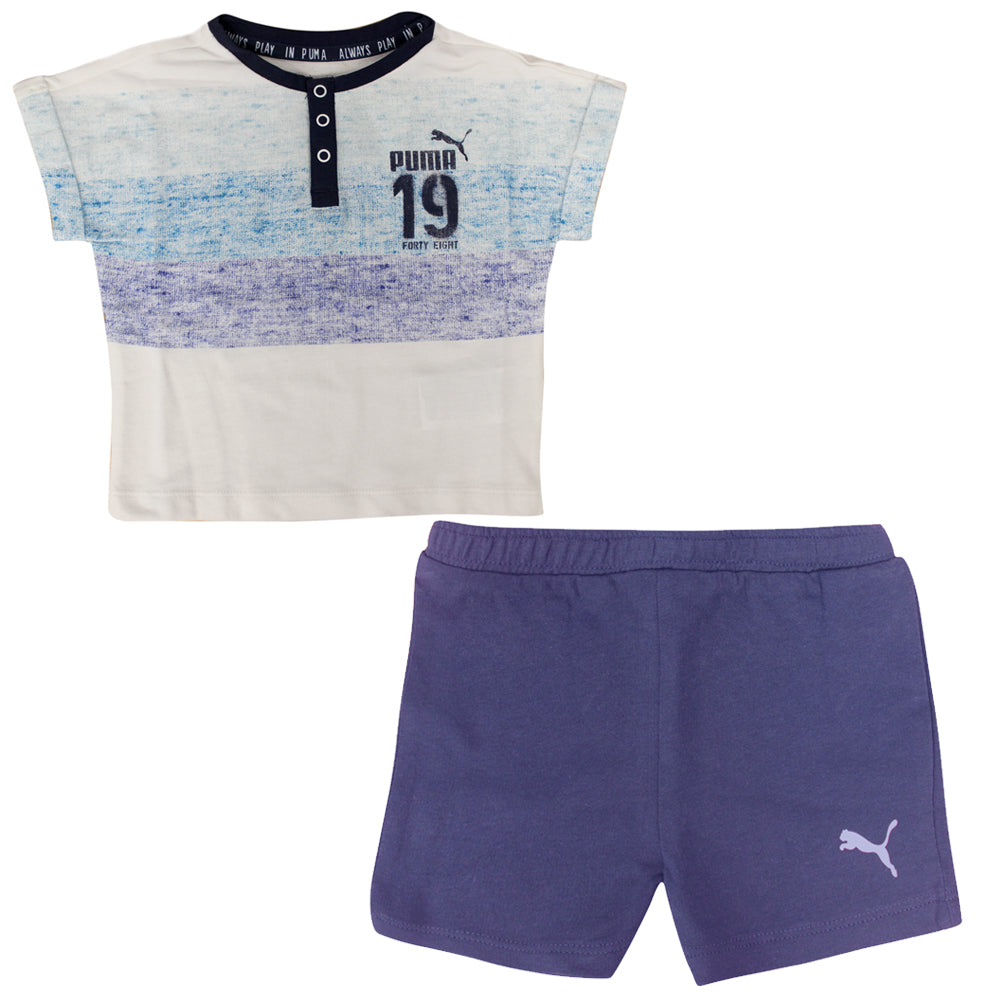 Puma Style Infant Minicats T-Shirt Shorts Cotton White Blue Set 836777 02