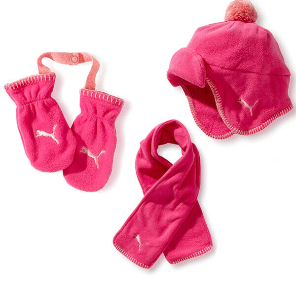 Puma MiniCat Fleece Kids Pink Gloves & Hat Set