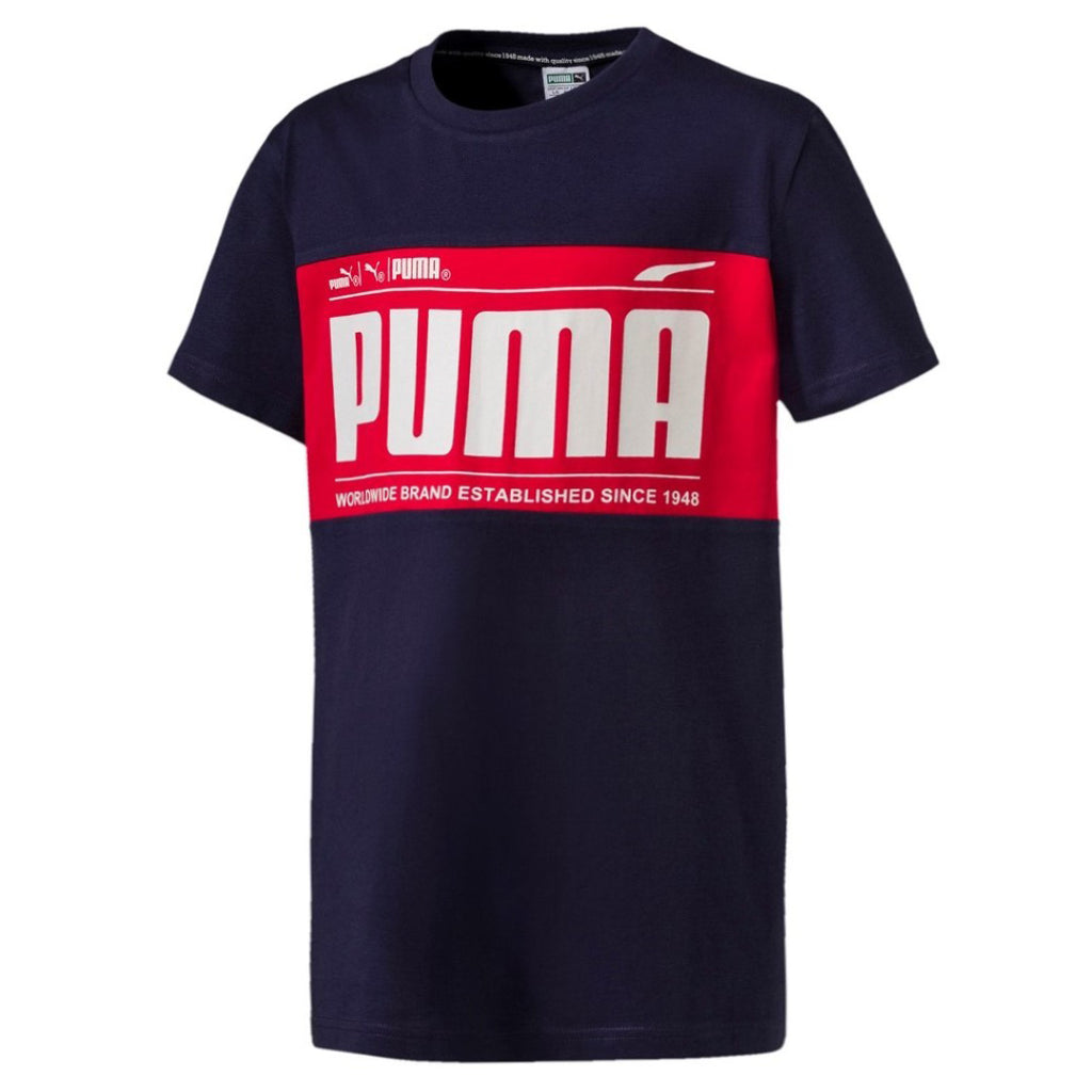 Puma Boys Retro Tee Junior Graphic Logo Top Navy 852551 06