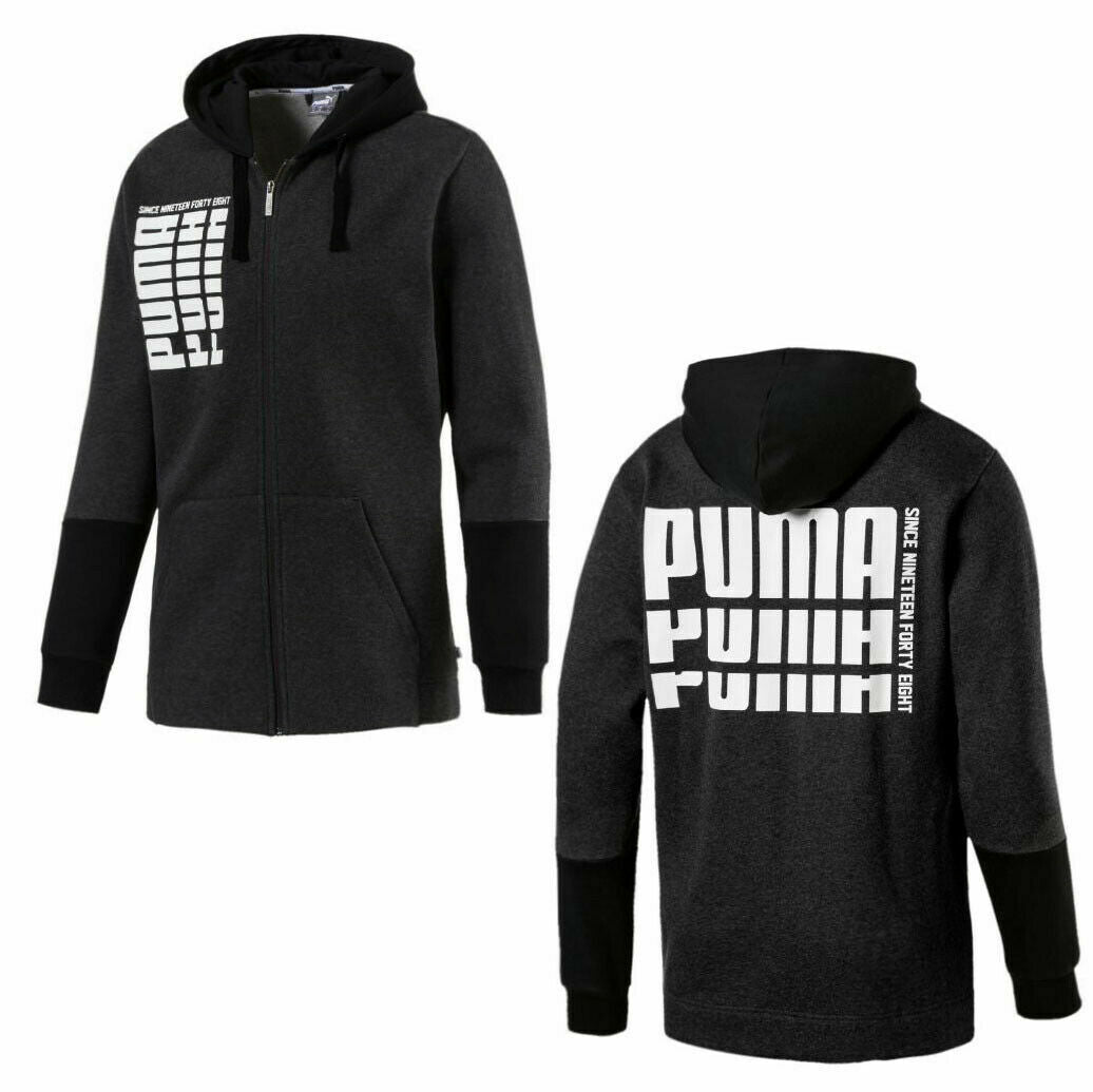 Puma Rebel Up Fleece Mens Hoodie Zip Up Sweat Jumper Charcoal 852407 07