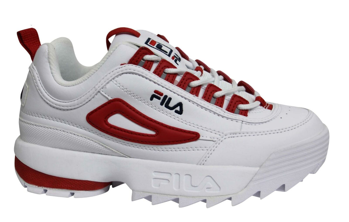 Fila Disruptor CB Low Womens Trainers White Red Lace Up Casual Shoes 1010604 02A