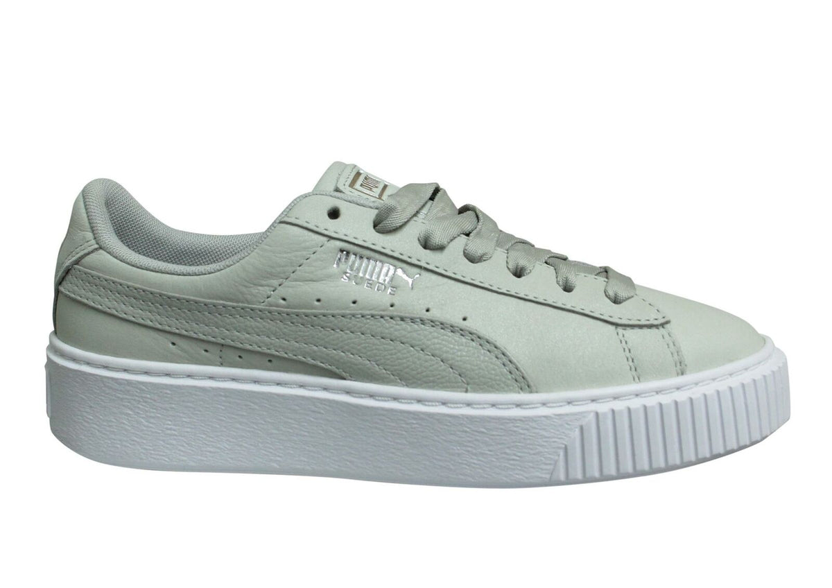 Puma Platform Shimmer Grey Leather Low Lace Up Womens Trainers 369593 02