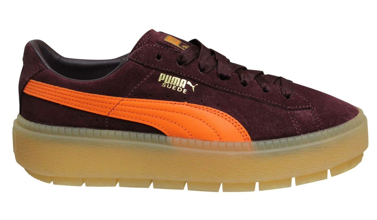 Puma Suede Platform Trace Block Burgundy Low Lace Up Trainers - Womens