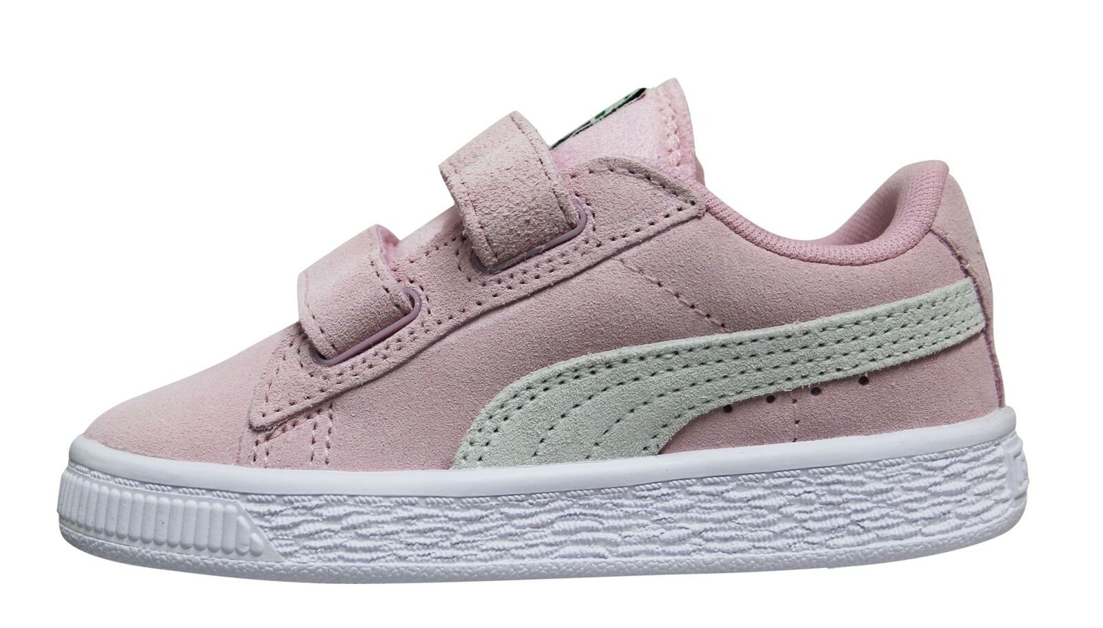 Puma Suede 2 Strap Hook & Loop Kids Girls Pink White Toddlers Trainers 356274 23