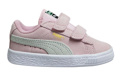 Puma Suede 2 Strap Hook & Loop Kids Girls Pink White Toddlers Trainers 356274 23