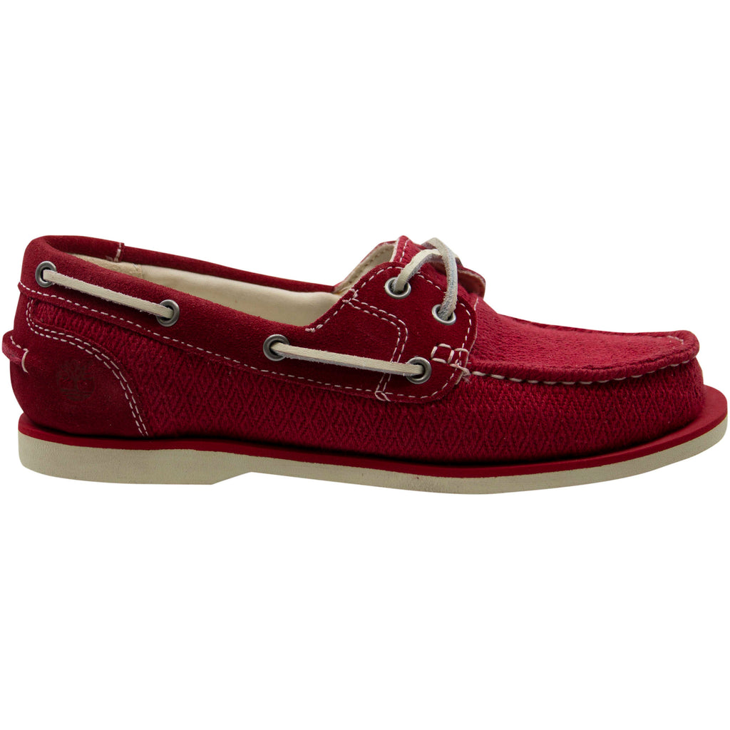 Timberland Classic 2 Eye Boat Red Textile Lace Up Womens Boat Shoes A14LV