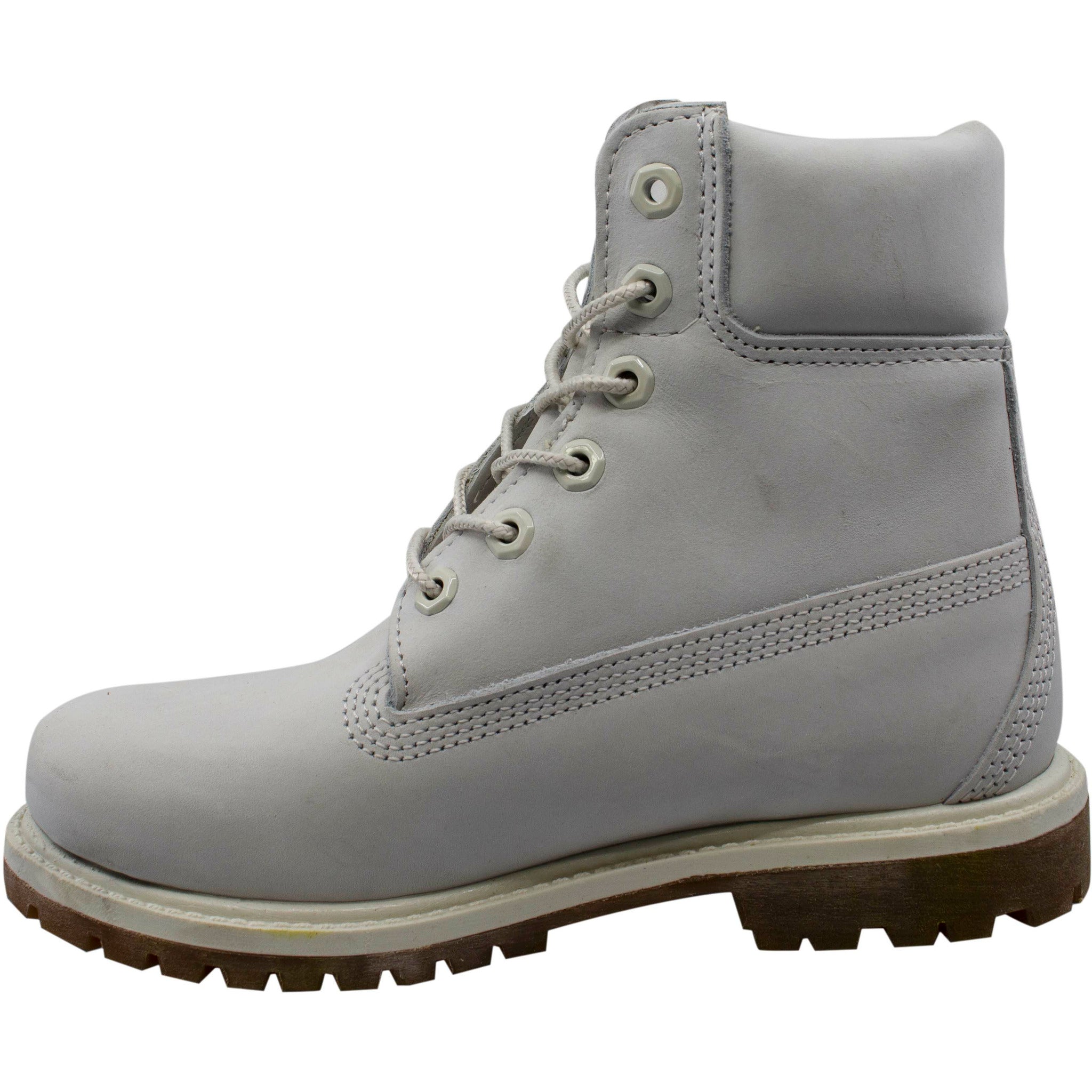 Timberland 6 Inch Premium Light Grey Nubuck Leather Lace Up Womens Boots A196R