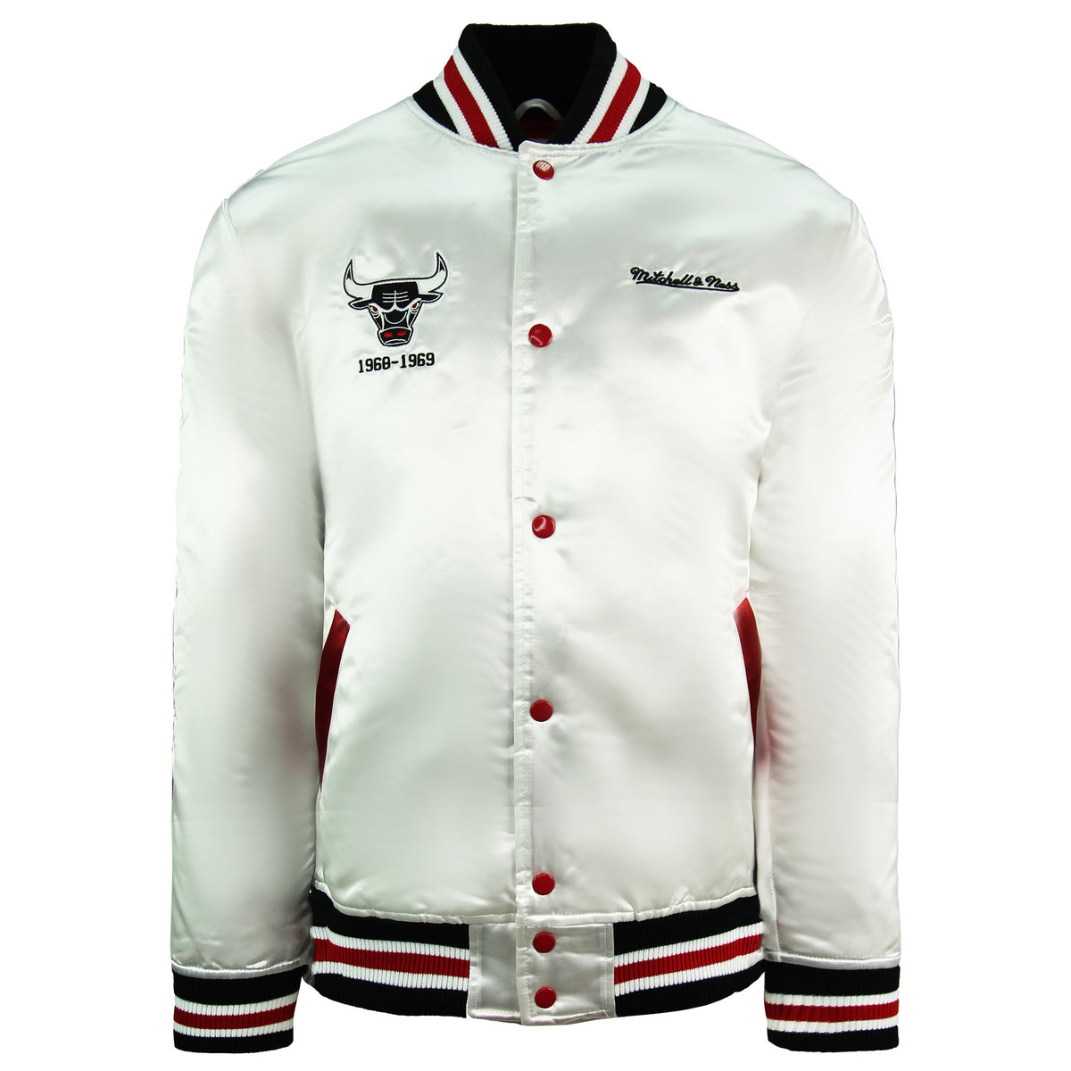 Mitchell & Ness NBA Chicago Bulls Satin White Bomber Jacket BA54AU CBU W BSE